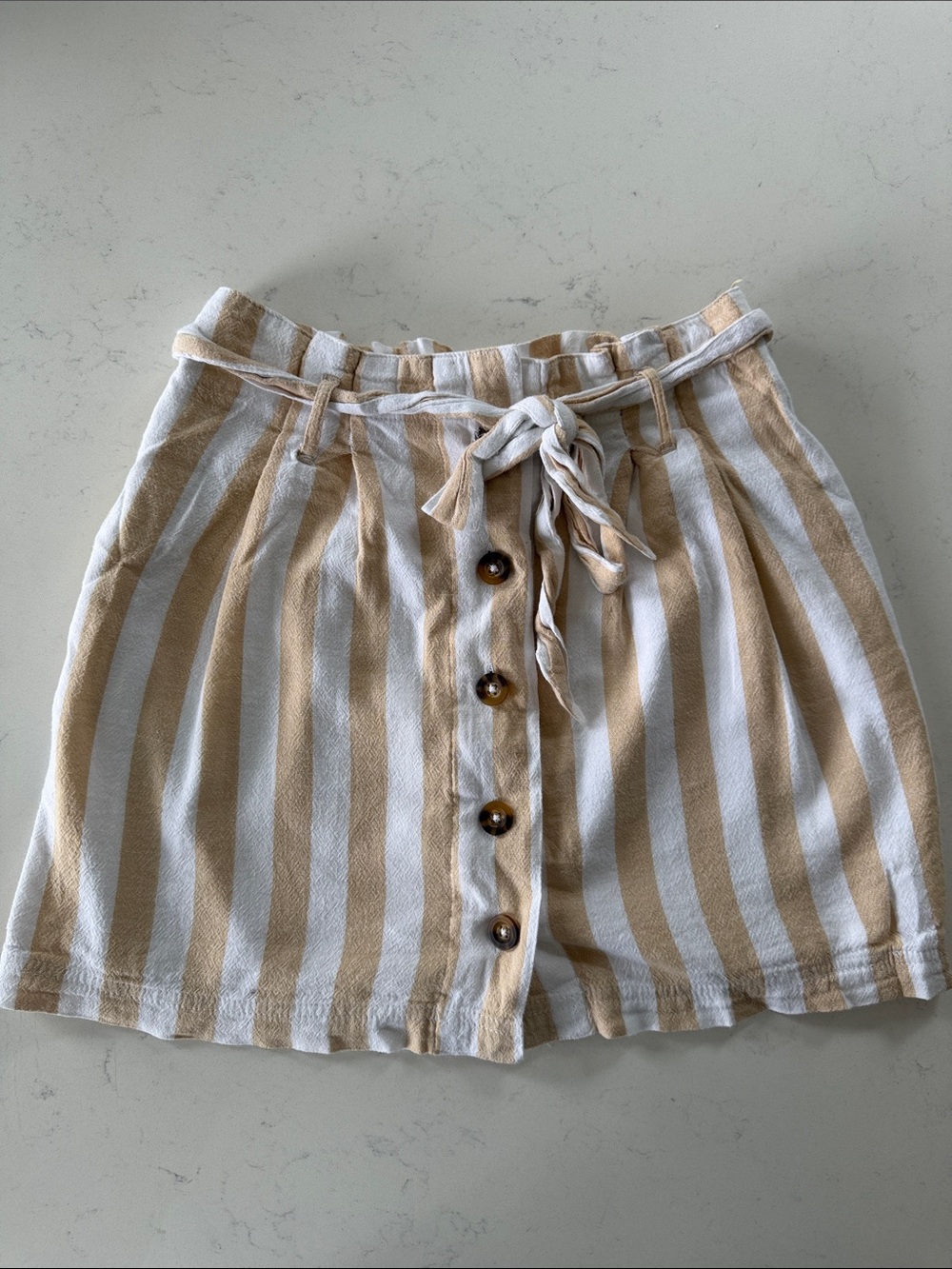 Hollister Beige and White Striped High-Rise Mini Skirt